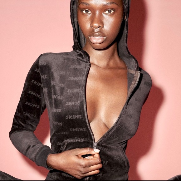 SKIMS | Jackets u0026 Coats | Skims Logo Velour Zip Up Hoodie In Onyx | Poshmark